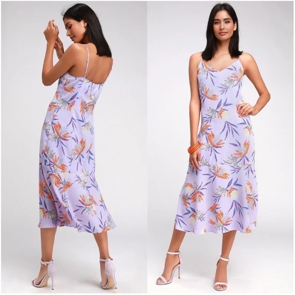 LULU’S Quinlynn Lavender Floral Print Midi Dress